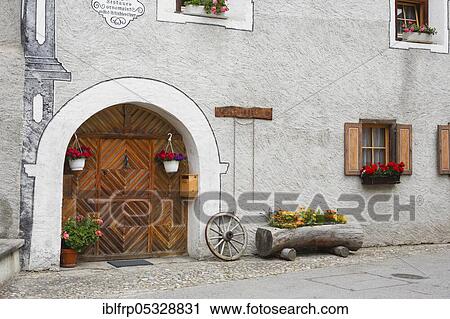 Stock Image - Old Grisons stone house, Bergün, Grisons, Switzerland, Europe. Fotosearch