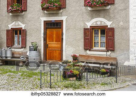 Old Grisons stone house, Bergün, Grisons, Switzerland, Europe View Large Photo Image Stock Photo - Old Grisons stone house, Bergün, Grisons, Switzerland, Europe. Fotosearch