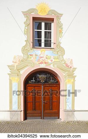 Old wooden door with window, wall painting, convent of Franciscan nuns, Maria Ward Institute, Günzburg, Donauried, Swabia, Bavaria, Germany, Europe View Large Photo Image Stock Photography - Old wooden door with window, wall painting, convent of Franciscan nuns, Maria Ward Institute, Günzburg, Donauried, Swabia, Bavaria, Germany, Europe. Fotosearch