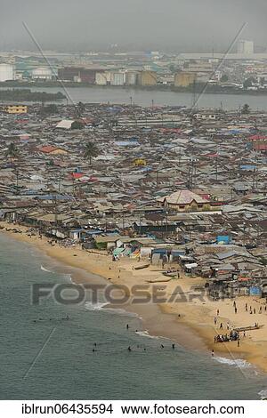 Picture - Overlook over the shantytown of West Point, Monrovia, Liberia, Africa. Fotosearch