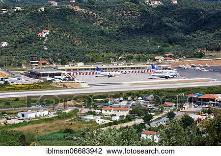 Stock Image - Overview Skiathos Airport (JSI) in Greece. Fotosearch