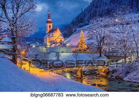 Painter's corner with Ramsauer Ache and parish church with Christmas fir tree, Ramsau, Berchtesgadener Land, Upper Bavaria, Bavaria, Germany, Europe View Large Photo Image Stock Image - Painter's corner with Ramsauer Ache and parish church with Christmas fir tree, Ramsau, Berchtesgadener Land, Upper Bavaria, Bavaria, Germany, Europe. Fotosearch