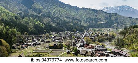 Picture - Panoramic view of Ogimachi Folk Village, Hida Shirakawa-go, Japan, Asia. Fotosearch