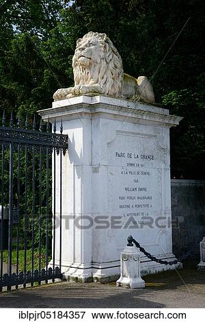 Parc de la Grange, entrance to the park, lion sculpture, Geneva, Canton of Geneva, Switzerland, Europe View Large Photo Image Stock Photo - Parc de la Grange, entrance to the park, lion sculpture, Geneva, Canton of Geneva, Switzerland, Europe. Fotosearch