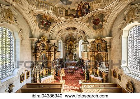 Stock Image - Parish Church of St. Margareth, baroque interior, Bayrischzell, Upper Bavaria, Bavaria, Germany, Europe. Fotosearch