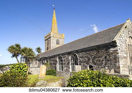 Stock Photo - Parish church, St Keverne, Lizard Peninsula, Cornwall, England, UK. Fotosearch