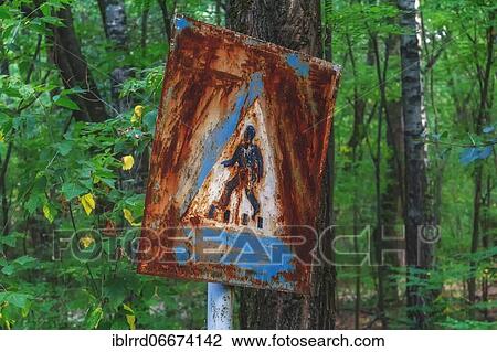 Stock Image - Pedestrian crossing, street sign, Pripyat, Lost Place, Chernobyl exclusion zone, Ukraine, Europe. Fotosearch