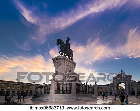 Place of Commerce, Praça do Comercio, Arc de Triomphe Arco da Rua Augusta, equestrian statue of King Jose I, Baixa, Lisbon, Portugal, Europe View Large Photo Image Stock Image - Place of Commerce, Praça do Comercio, Arc de Triomphe Arco da Rua Augusta, equestrian statue of King Jose I, Baixa, Lisbon, Portugal, Europe. Fotosearch