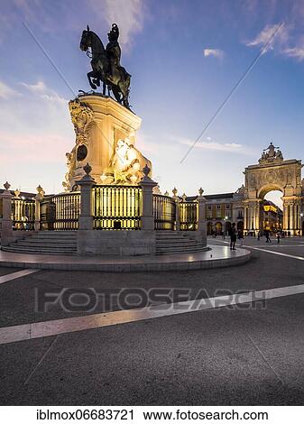 Place of Commerce, Praça do Comercio, Arc de Triomphe Arco da Rua Augusta, equestrian statue of King Jose I, Baixa, Lisbon, Portugal, Europe View Large Photo Image Stock Image - Place of Commerce, Praça do Comercio, Arc de Triomphe Arco da Rua Augusta, equestrian statue of King Jose I, Baixa, Lisbon, Portugal, Europe. Fotosearch