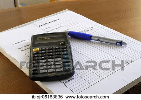 Pocket calculator and ballpoint pen on work protocol, work report View Large Photo Image Stock Photograph - Pocket calculator and ballpoint pen on work protocol, work report. Fotosearch