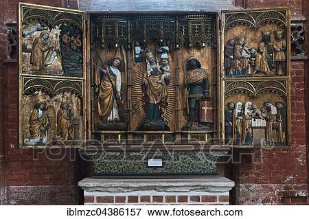 Stock Photo - Polyptych, St. Nikolai Church, late Gothic brick building, Wismar, Mecklenburg-Western Pomerania, Germany, Europe. Fotosearch