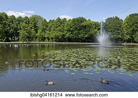 Pond with fountain, French Garden, Celle, Lower Saxony, Germany, Europe View Large Photo Image Picture - Pond with fountain, French Garden, Celle, Lower Saxony, Germany, Europe. Fotosearch
