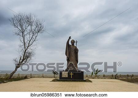 Stock Image - Pope statue errected for the visit of Pope Johannes Paul, Cabinda, Cabinda, Angola, Africa. Fotosearch