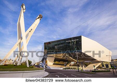 Stock Photo - Porsche Museum and Sculpture Inspiration 911, Porscheplatz, artist Gerry Judah, Stuttgart-Zuffenhausen, Baden-Württemberg, Germany, Europe. Fotosearch