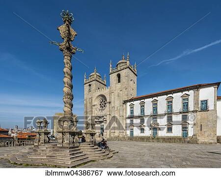 Stock Photo - Porto Cathedral and Manueline Pillory, Barredo District, Porto, Portugal, Europe. Fotosearch