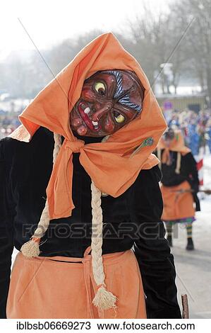 Stock Image - Portrait mask of Swabian-Alemannic carnival, Burgrieden, Baden-Württemberg, Germany, Europe. Fotosearch
