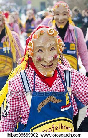 Stock Image - Portrait mask of Swabian-Alemannic carnival, Burgrieden, Baden-Württemberg, Germany, Europe. Fotosearch