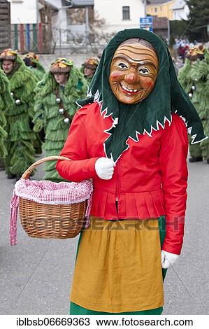 Stock Image - Portrait mask of Swabian-Alemannic carnival, Burgrieden, Baden-Württemberg, Germany, Europe. Fotosearch