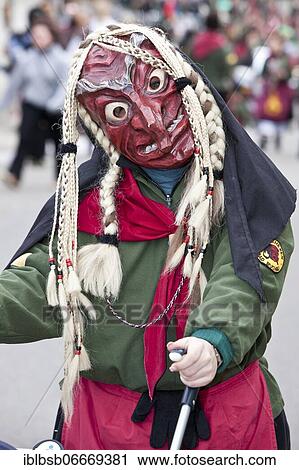 Stock Image - Portrait mask of Swabian-Alemannic carnival, Burgrieden, Baden-Württemberg, Germany, Europe. Fotosearch