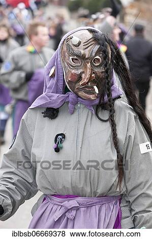 Stock Photo - Portrait mask of Swabian-Alemannic carnival, Burgrieden, Baden-Württemberg, Germany, Europe. Fotosearch