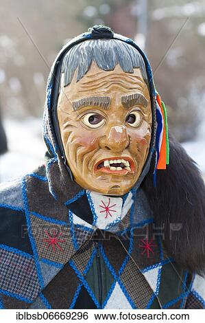 Stock Photograph - Portrait mask of Swabian-Alemannic carnival, Burgrieden, Baden-Württemberg, Germany, Europe. Fotosearch