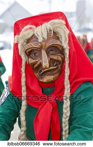 Stock Photograph - Portrait mask of Swabian-Alemannic carnival, Burgrieden, Baden-Württemberg, Germany, Europe. Fotosearch
