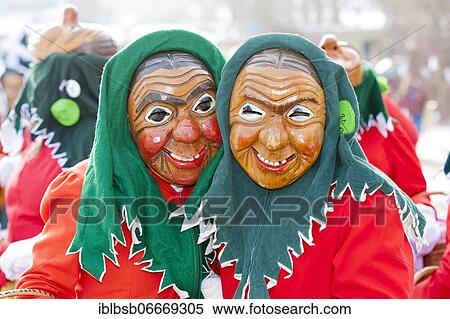 Stock Photography - Portrait mask of Swabian-Alemannic carnival, Burgrieden, Baden-Württemberg, Germany, Europe. Fotosearch