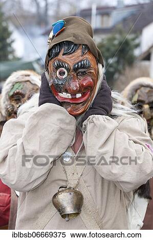 Stock Photography - Portrait mask of Swabian-Alemannic carnival, Burgrieden, Baden-Württemberg, Germany, Europe. Fotosearch