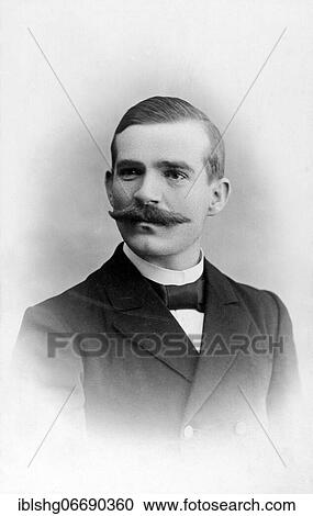 Stock Image - Portrait, young man with moustache, historical photo, ca. 1900, Germany, Europe. Fotosearch