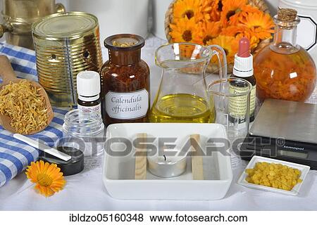 Production Calendula ointment (Calendula officinalis), Calendula ointment View Large Photo Image Stock Photo - Production Calendula ointment (Calendula officinalis), Calendula ointment. Fotosearch