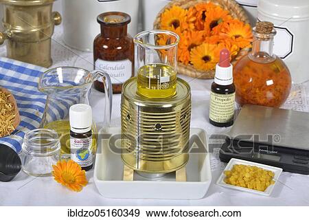 Production Calendula ointment (Calendula officinalis), Calendula ointment View Large Photo Image Stock Photo - Production Calendula ointment (Calendula officinalis), Calendula ointment. Fotosearch