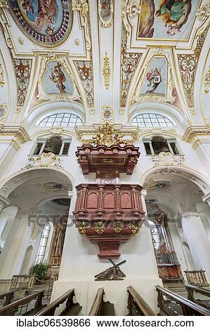 Pulpit and ceiling frescoes, Lorenzirche, Kempten, Allgäu, Upper Swabia, Swabia, Bavaria, Germany, Europe View Large Photo Image Stock Photograph - Pulpit and ceiling frescoes, Lorenzirche, Kempten, Allgäu, Upper Swabia, Swabia, Bavaria, Germany, Europe. Fotosearch