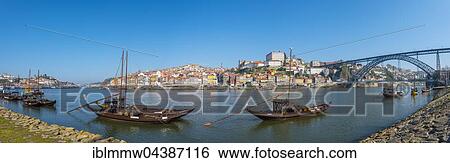 Stock Photograph - Rabelo boats, port wine boats on River Douro, Porto, Portugal, Europe. Fotosearch