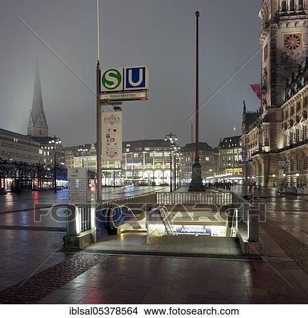 Rathausmarkt square and Jungfernstieg U-Bahn underground station at night, Hamburg, Germany, Europe View Large Photo Image Picture - Rathausmarkt square and Jungfernstieg U-Bahn underground station at night, Hamburg, Germany, Europe. Fotosearch