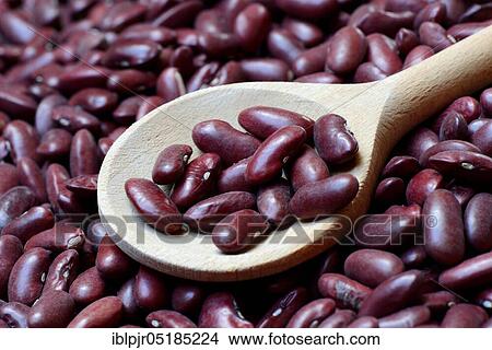 Picture - Red beans, kidney bean in cooking spoon. Fotosearch