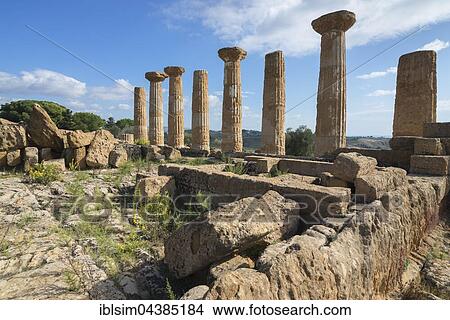 Picture - Remains of Temple of Heracles, Valley of the Temples, Agrigento, Sicily, Italy, Europe. Fotosearch