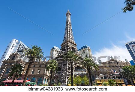 Stock Image - Replica of Eiffel Tower, Paris Hotel, Las Vegas, Nevada, USA, North America. Fotosearch