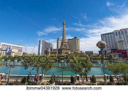 Replica of Eiffel Tower, Paris Hotel and lake in front of Bellagio Hotel, Las Vegas, Nevada, USA, North America View Large Photo Image Stock Photo - Replica of Eiffel Tower, Paris Hotel and lake in front of Bellagio Hotel, Las Vegas, Nevada, USA, North America. Fotosearch