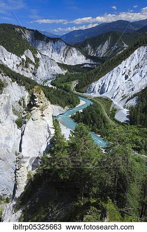 Stock Image - Rhine Gorge, Graubuenden, Switzerland, Europe. Fotosearch