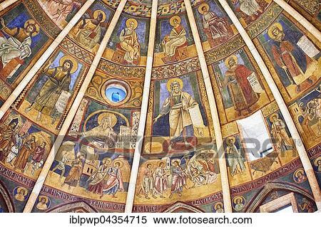 Romanesque frescoes inside the dome of the Romanesque Baptistery, Parma, Emilia Romagna, Italy, Europe View Large Photo Image Stock Photography - Romanesque frescoes inside the dome of the Romanesque Baptistery, Parma, Emilia Romagna, Italy, Europe. Fotosearch