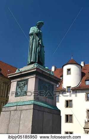 Stock Image - Schiller monument on Schillerplatz, Stuttgart, Baden-Württemberg, Germany, Europe. Fotosearch