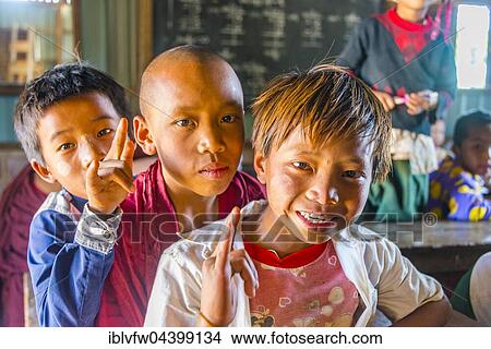 School children at school, posing for camera, Shan State, Myanmar, Asia View Large Photo Image Picture - School children at school, posing for camera, Shan State, Myanmar, Asia. Fotosearch