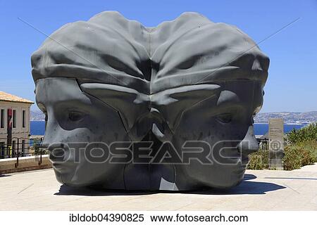 Sculpture with two heads, Old Port, Vieux Port, Marseille, Provence, Alpes, Cote d'Azur, France, Europe View Large Photo Image Stock Photography - Sculpture with two heads, Old Port, Vieux Port, Marseille, Provence, Alpes, Cote d'Azur, France, Europe. Fotosearch