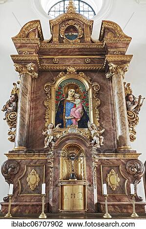 Stock Image - Side altar, Church of Saint Sylvester, Schwabing, Munich, Upper Bavaria, Bavaria, Germany, Europe. Fotosearch