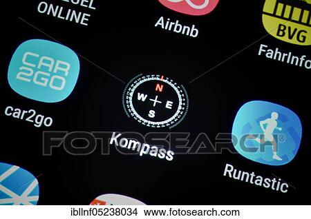 Smartphone, Display, App, Compass View Large Photo Image Picture - Smartphone, Display, App, Compass. Fotosearch