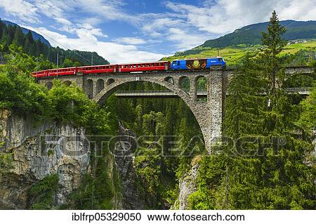 Stock Image - Solis Bridge, Glacier Express, Grisons, Switzerland, Europe. Fotosearch