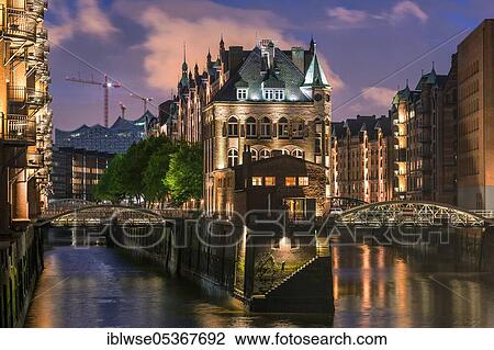 Stock Image - Speicherstadt, Poggenmühle, Hamburg, Germany, Europe. Fotosearch