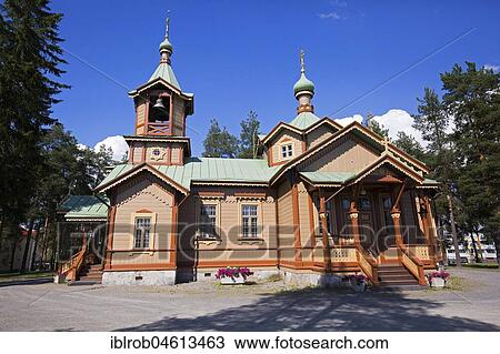 Stock Image - St. Nicholas Orthodox Wooden Church, Joensuu, Finland, Europe. Fotosearch