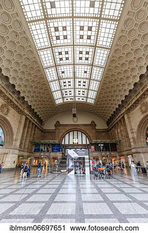 Stock Image - Station Leipzig central railway station Hbf in Germany Deutsche Bahn DB Halle West in Leipzig, Germany, Europe. Fotosearch