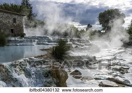 Steam is arising from the hot springs of Saturnia Therme in the morning, Saturnia, Tuscany, Italy, Europe View Large Photo Image Stock Image - Steam is arising from the hot springs of Saturnia Therme in the morning, Saturnia, Tuscany, Italy, Europe. Fotosearch
